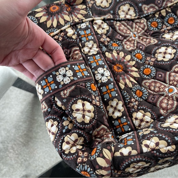 Vera Bradley Large Handbag Tote Shoulder Bag Floral Orange Brown Daisey - Picture 6 of 8